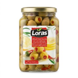زیتون سبز با مغز فلفل لوراس | Loras Green Olives Stuffed with Pepper | وزن 900 گرم